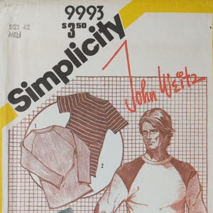 VINTAGE Men's Pullover Knit Top Pattern, Simplicity 9993, John Weitz, Size 42, Uncut