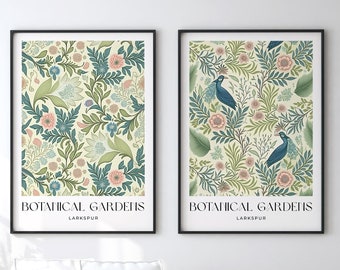 Set of 2 William Morris Style Prints, Vintage Botanical Floral Wall Art, Living Room Decor, New Home Housewarming Gift, Exhibition Posters