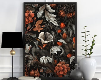 Dark Moody Flower Print, Cottagecore Aesthetic Gallery Wall Art, Bold Vintage Romantic Botanical Poster, Enchanting Floral Academia Decor