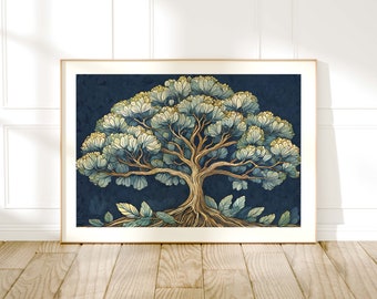 William Morris Style Tree Print, Vintage Botanical Nature Wall Art, Woodland Forest Trees Print, Landscape Tree Painting, Exhibition Poster