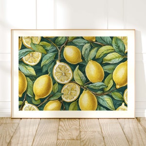 William Morris Style Vintage Lemons Print, Botanical Gifts Fruit Decor, Kitchen Prints, Kitchen Gift, Dining Room Wall Art, Food Art Gifts