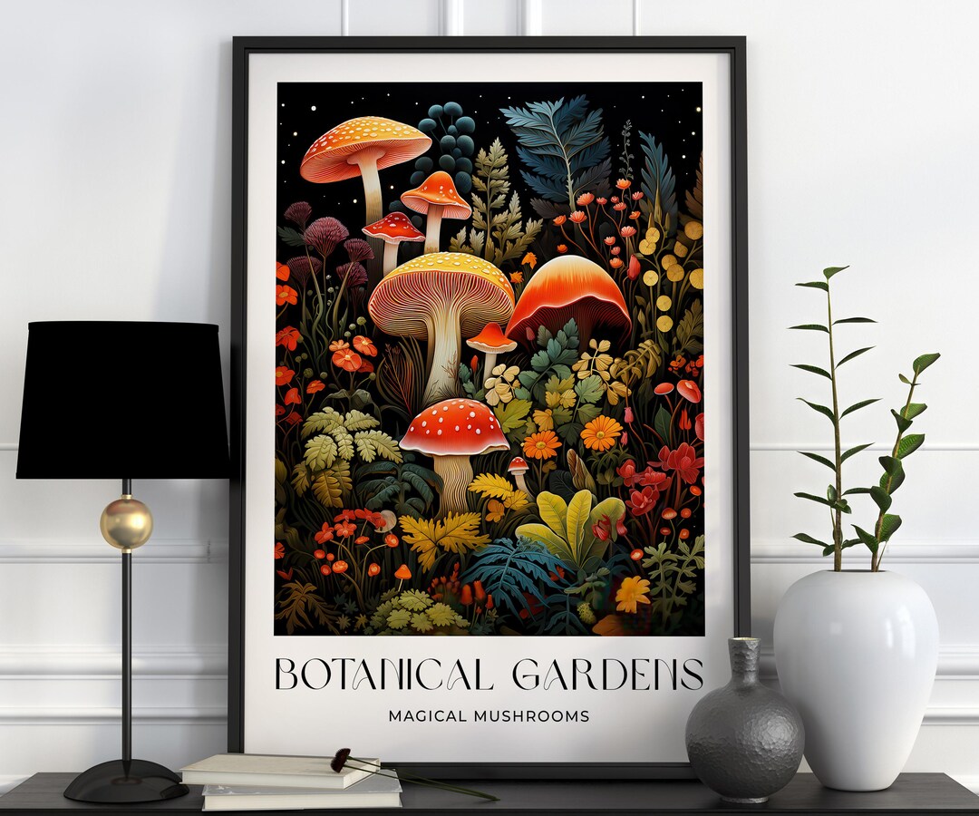 William Morris Style Mushroom Print, William Morris Inspired Floral ...
