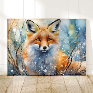 Fox Watercolour Painting, Animal Print, Cottagecore Farmhouse Gallery Wall Art, Original Art Fox Poster, Nature Lover Gift, Home Wall Decor