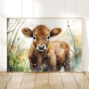 Cow Watercolour Painting, Farm Animal Print, Cottagecore Farmhouse Decor, Living Room Wall Art, Nature Lover Home Art Decor, Farming Gifts