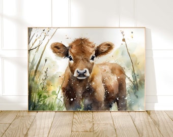 Cow Watercolour Painting, Farm Animal Print, Cottagecore Farmhouse Decor, Living Room Wall Art, Nature Lover Home Art Decor, Farming Gifts