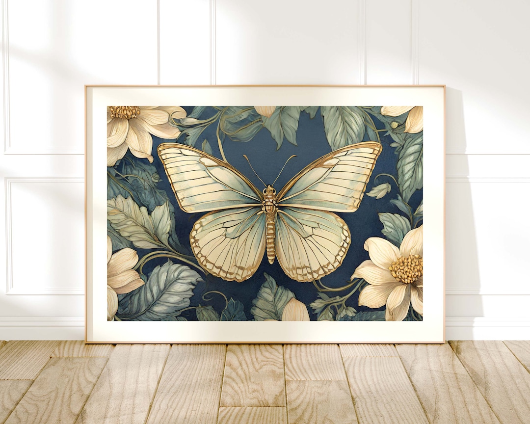 William Morris Style Butterfly Print, Vintage Botanical Art, Floral ...