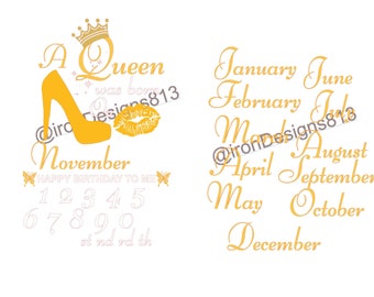 a queen was born in every month and day SVG  for sil studio users  (PNG for CRICUT users) updated Jan 11-23 all files open in cricuit tested