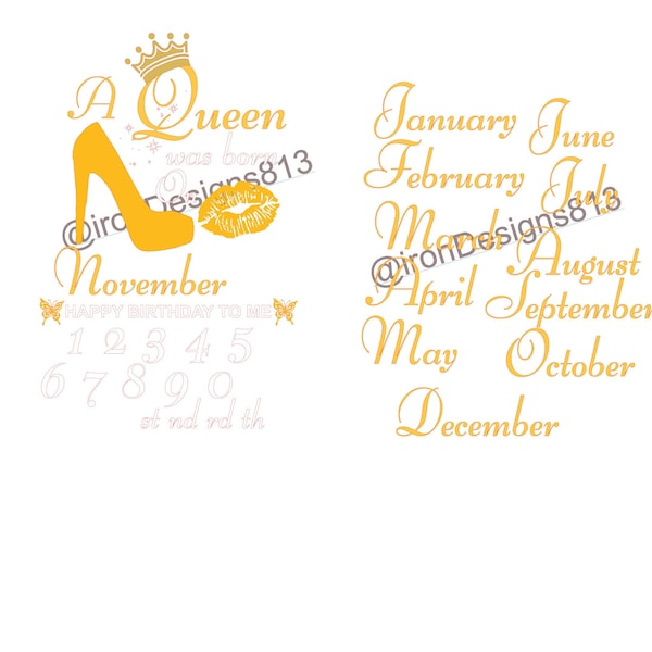 a queen was born in every month and day SVG  for sil studio users  (PNG for CRICUT users) updated Jan 11-23 all files open in cricuit tested