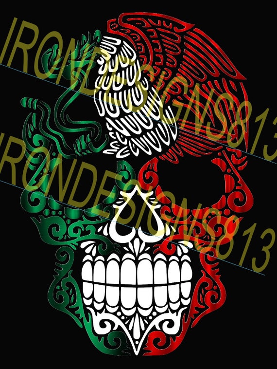 Mexican Flag Skull With Flag Design in It. Metal Foil Colors