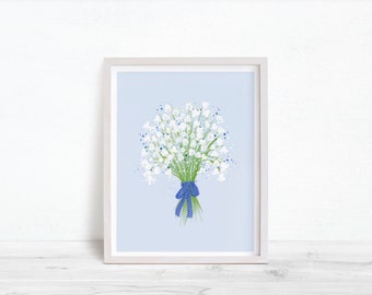 Digital - Lily Of The Valley Bouquet Art Print , Floral Wall Art, Home Decor