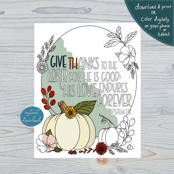 Gratitude Coloring Page Autumn Pumpkins Instant Download