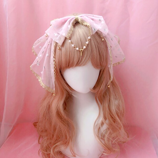 Bande de cheveux d’arc de Lolita, bande de cheveux de KC, bande de cheveux d’arc de dentelle, bande de cheveux d’arc surdimensionnée, accessoires Lolita