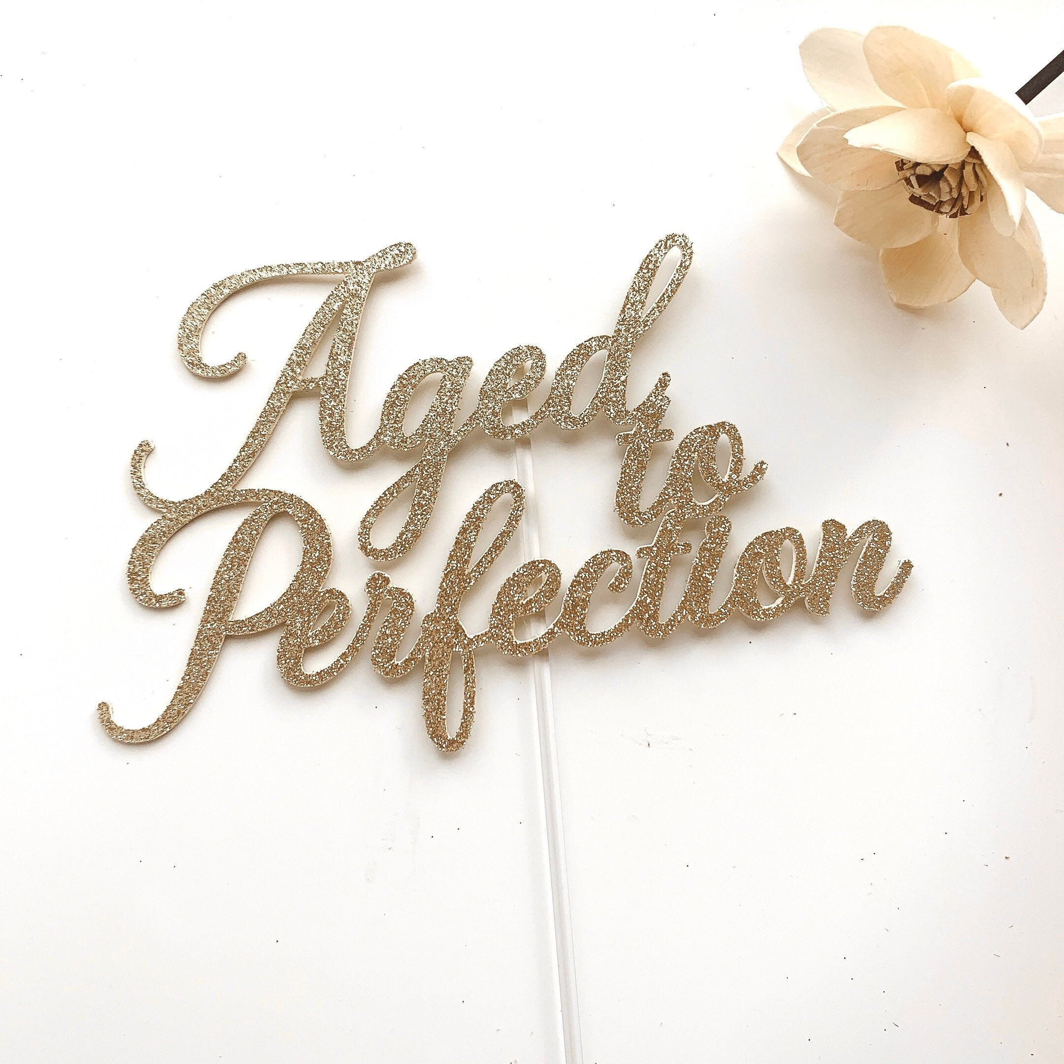 Aged To Perfection Cake Topper - Wine Lover's Birthday Decoration, Gold...