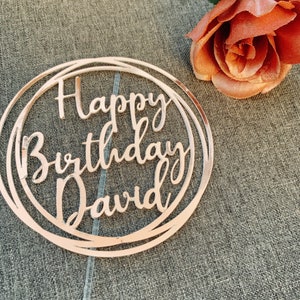 Custom name happy birthday cake topper, foil circle cake topper, personalized name birthday gift, celebration, party, cake decoration