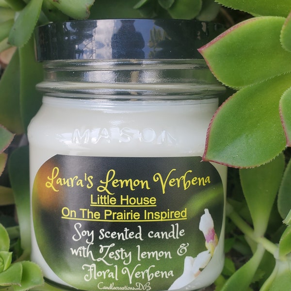 Little House On The Prairie Inspired Soy Candle Lemon Verbena Mason Jar | Mom Wife Sister Best friend gifts | Fan TV Candles SALE