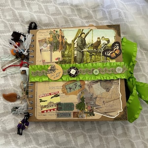 Hermoso álbum de recortes de diario basura con tema de viaje vintage hecho a mano más paquete misterioso BONUS