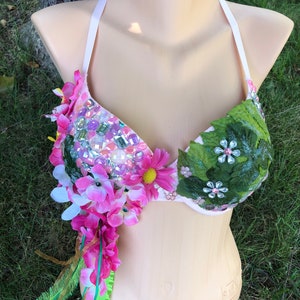 Rhinestone and Floral Fairy Bra Rave Festival Dance Costume 36D or Custom