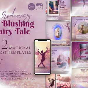 Spiritual Fairy Instagram Posts, Moon Magic Pink Gold IG Post Templates, Celestial Canva Templates, Pastel, Astrology, Tarot, Crystals,