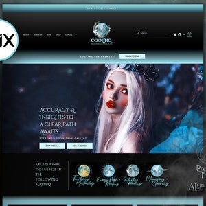 Spiritual Wix Website Template, Life Coach Website Design, Creative Wix Layout, black Website Theme, Psychic Healer, Fantasy Website layout