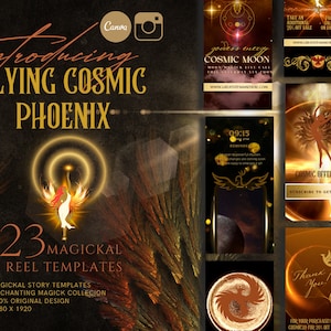 Spiritual instagram Reels, Phoenix Canva Template, Gold Phoenix Reel Covers, Astrology Story Templates, life Coach highlights, Moon Magic
