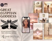 Egyptian Goddess Instagram Story Templates: Gold, White, Pink Canva Theme