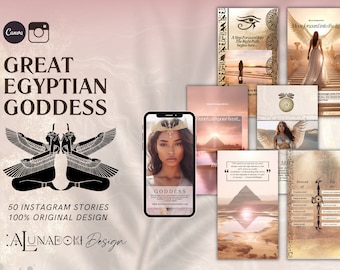 Egyptian Goddess Instagram Story Templates: Gold, White, Pink Canva Theme