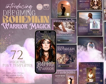 Spiritual Canva Instagram Post Template, Boho Chic Instagram Feed, purple pink IG feed, Celestial Boho, astrology posts, luxury branding
