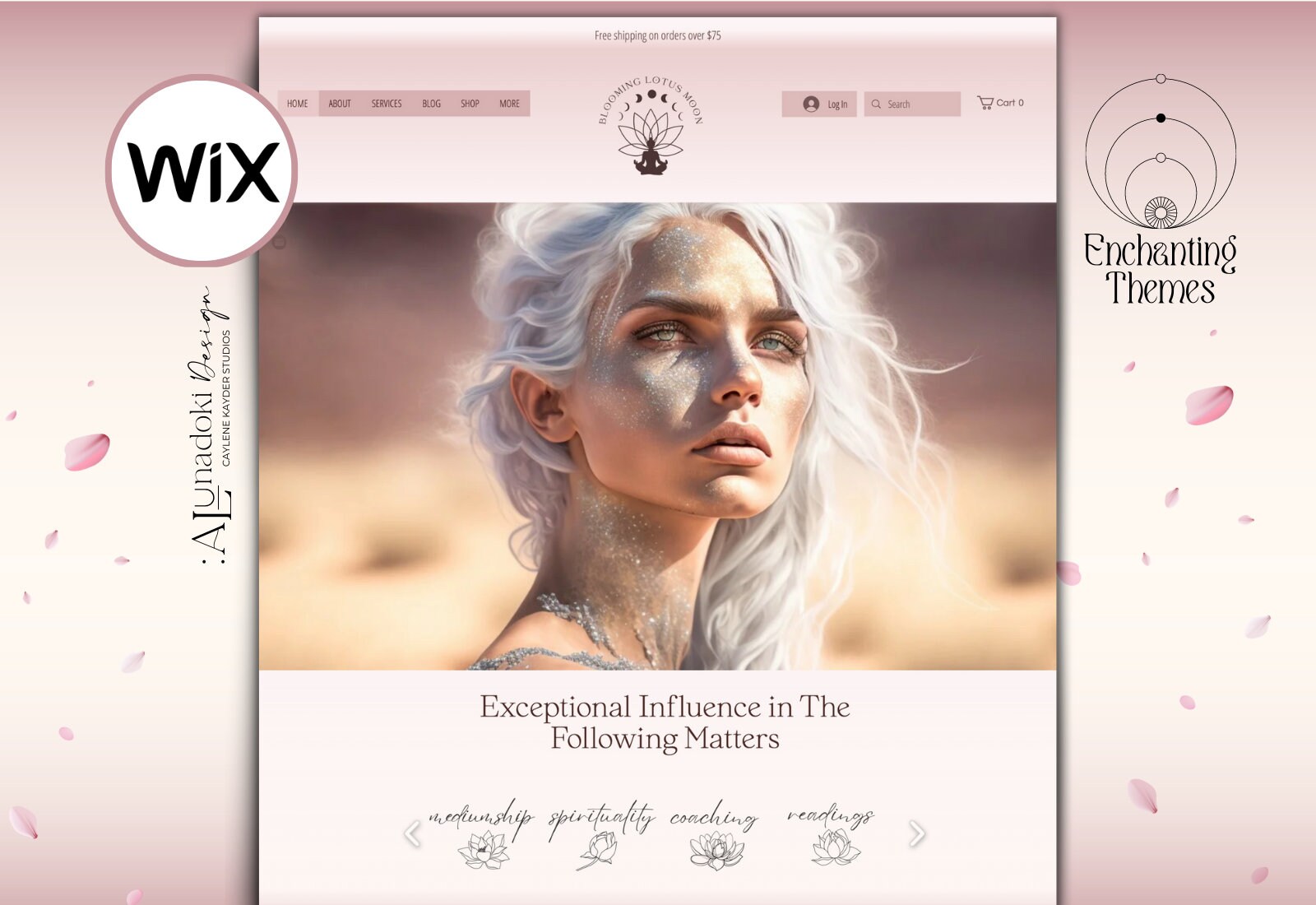 Wix Website Template Spiritual, Wellness Coach Website Theme, Creative Wix Layout, Pink Wix Web Design, Crystal Healer Blog, Reiki Wix Theme