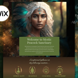 Wix Website Template Spiritual, Mystical Peacock Website Design, Creative Wix Layout, Green Gradient Web Design, Psychic Healer, Wix Theme