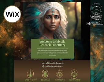 Wix Website Template Spiritual, Mystical Peacock Website Design, Creative Wix Layout, Green Gradient Web Design, Psychic Healer, Wix Theme