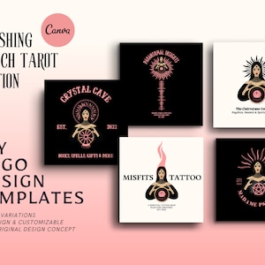 DIY Logo Design, Cartoon Logo, Gothic Logo Template, Witchy Logo Kit, Spiritual Logo Design, Pink Black Template, Editable Logo for Psychic
