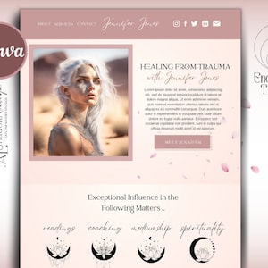 Spiritual One Page Canva Website Template, Pink Website Theme,  Spiritual Website Design, Lotus SVG Template Design, Tarot Reader Website