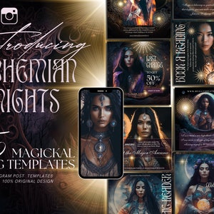 Spiritual Instagram Post Templates,  black and Gold Canva, Mystic IG Branding, Witchy coach, Social Media Feed, Tarot, Astrology & Zodiac