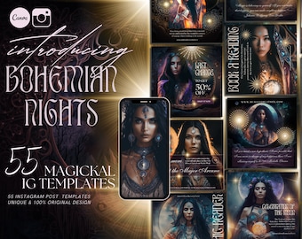 Mystic Instagram Post Templates: Black & Gold, Tarot, Astrology (Canva)