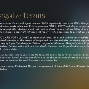 May include: Legal and terms of use for Etsy shop owners.  This text explains that the designs are original and cannot be copied or redistributed.  The text also states that the designs are a trademark of Alunadoki Design/Caylene Kayder Studios.