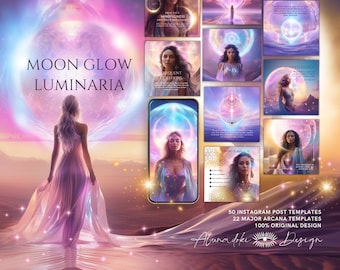 Spiritual Instagram Template, Mystical Canva Templates, Moon Magic Tarot, Pink Purple Spiritual IG Feed, Reiki Energy Healing, Goddess IG