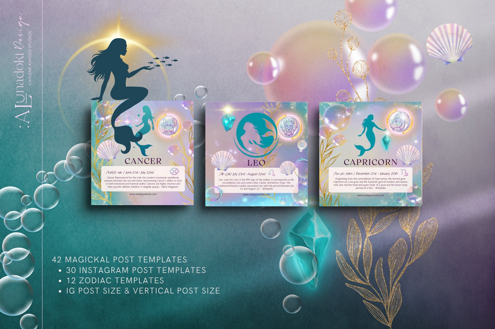 Mermaid Posts Spiritual Instagram Posts, Mermaid Instagram Template, Magical Canva ...
