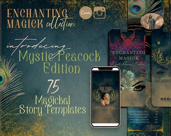 Mystical Peacock Instagram Story Template, Spiritual Instagram Stories, Green story highlights, Celestial Peacock Template, Peacock logo