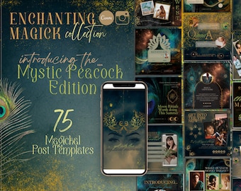 Spiritual Instagram Post, Editable Peacock Canva Template, Peacock business Branding, Peacock Logo, Witchy Green Instagram, Zodiac Readings