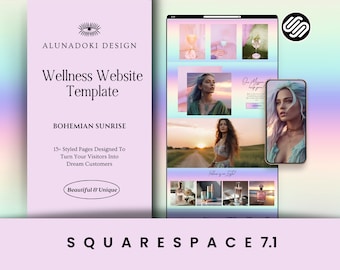 Pastel Gradient Squarespace Website Template, Spiritual Website Design, Life Coach Squarespace Theme, Wellness Blog, Boho Website Template