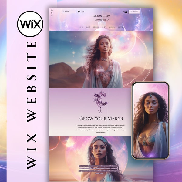 Modèle de site Web spirituel Wix, thème de site Web rose violet mystique, site Web de thérapie de guérison, site Web Wix Boho, site Web de coaching, astrologie