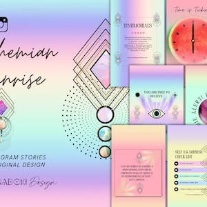 Pastel Gradient Instagram Post Templates, Pink Story Highlight Covers, Canva Story Templates, Rainbow Gradient, Boho, Chic Instagram Story