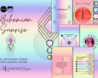 Bohemian Sunrise Instagram Story Templates: Pastel Rainbow Canva (51)