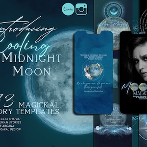 Modelli di storie spirituali su Instagram, feed Instagram sulle fasi lunari, punti salienti della storia spirituale, carte dei tarocchi, magia lunare, guaritore spirituale