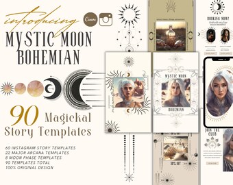 Spiritual Instagram Story Template, Magical Canva Template, Moon Magick, Major Arcana, Boho Canva, white Instagram feed, astrology Reiki