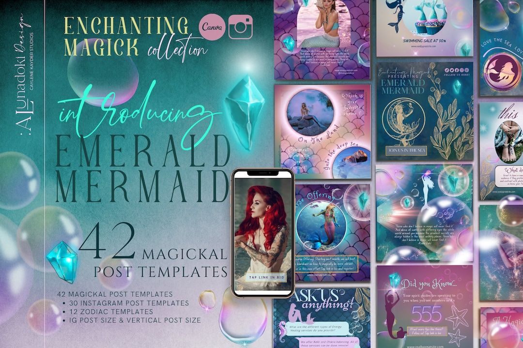 Mermaid Posts Spiritual Instagram Posts, Mermaid Instagram Template, Magical Canva ...