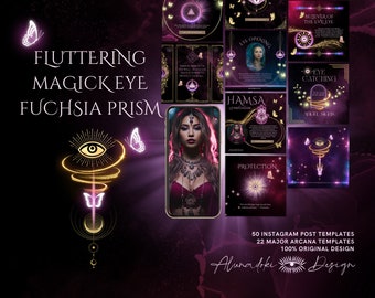 Spiritual Instagram Post Template: Fuchsia Evil Eye, Butterfly Design (Canva)