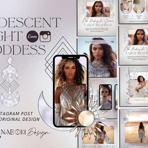 Spiritual Instagram Post Template, holographic Instagram Feed, Spiritual Light Goddess, White Gray IG, Luxury Instagram, magical template