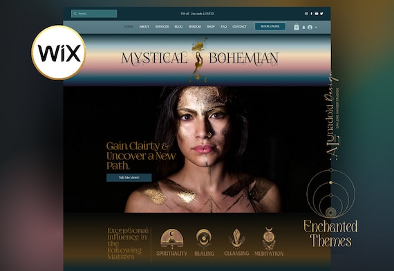 Wix Website Template Spiritual, Wellness Coach Website Design, Creative Wix Layout, Green Wix Web Design, Psychic Healer, Mystical Wix Theme