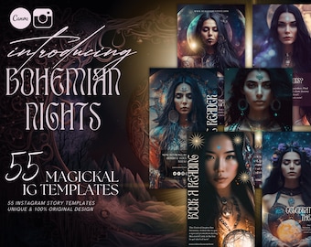 Mystic Instagram Story Templates: Dark Boho Canva, Tarot, Astrology (55)